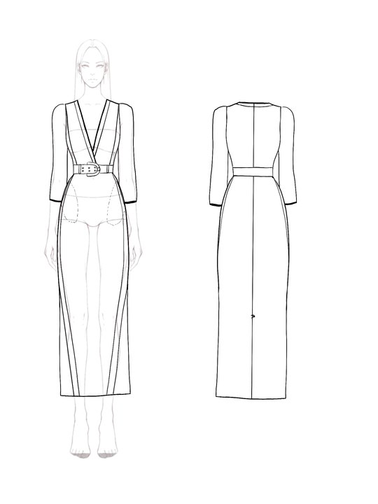 Business Commuting Hip Dress Belt Half-Sleeve Color-Block Dress