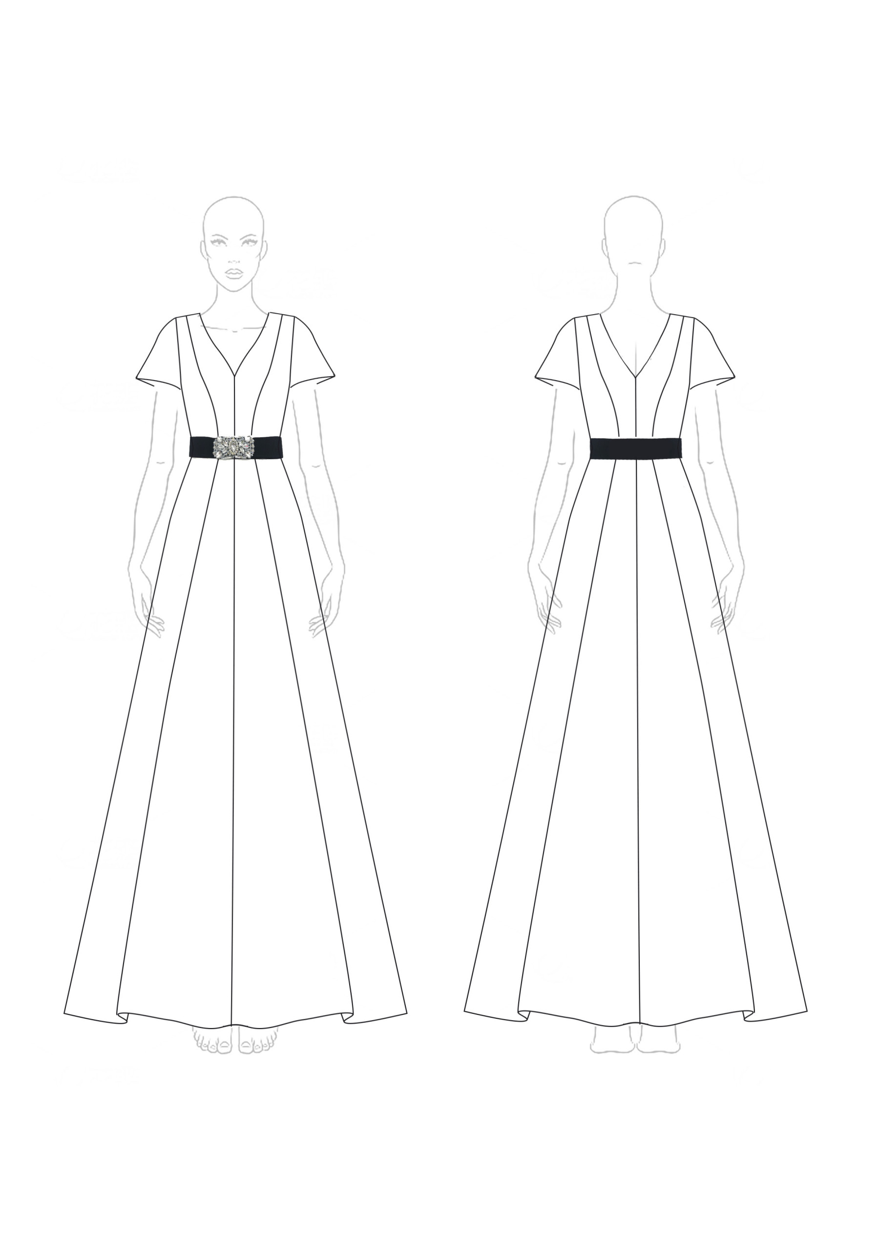 Evening Green Loose Dress Deep V Belt Elegant Maxi Dress