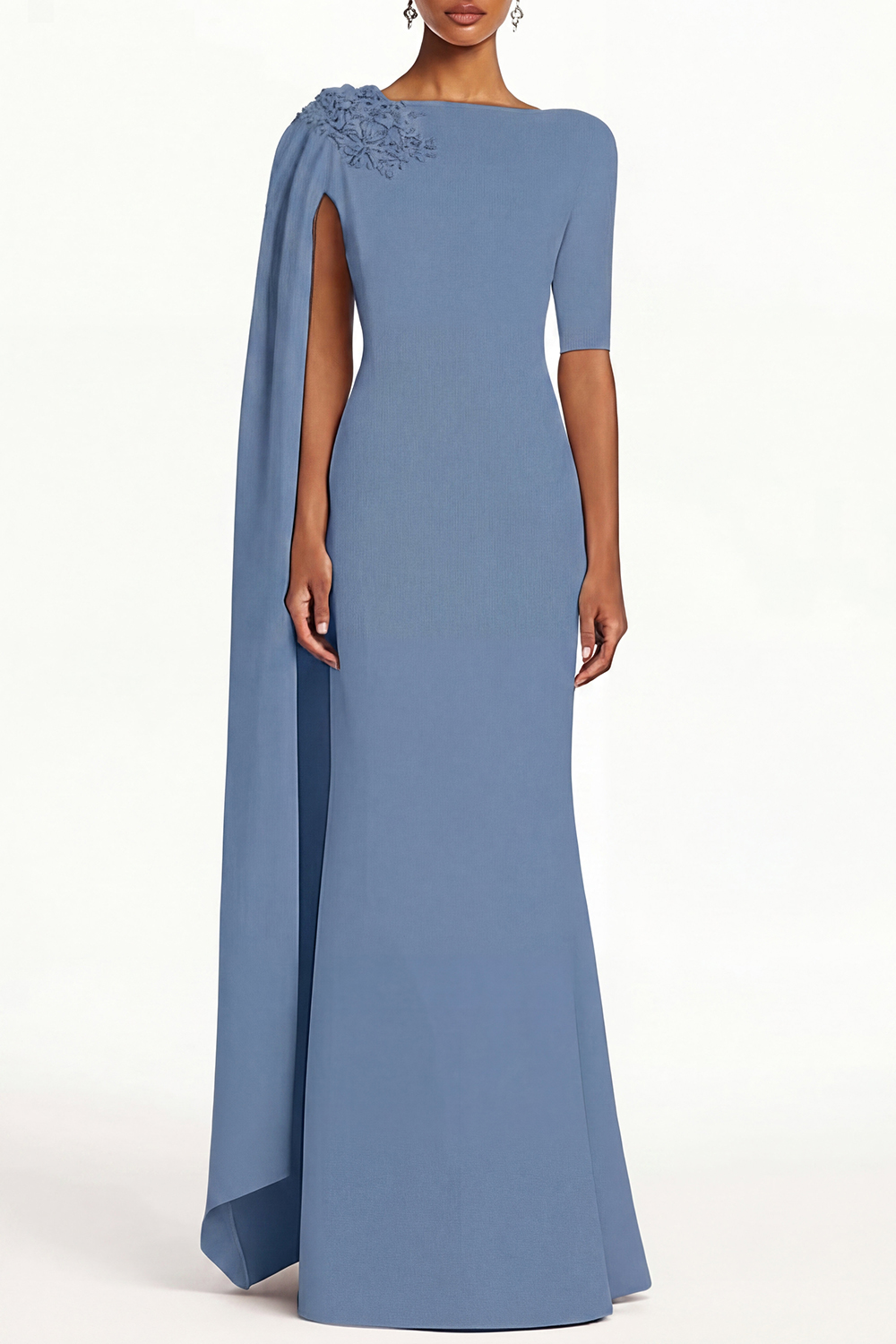 Blue Formal Work Dress Party Boat Neck Royal Sleeveless Belted Slit Mi