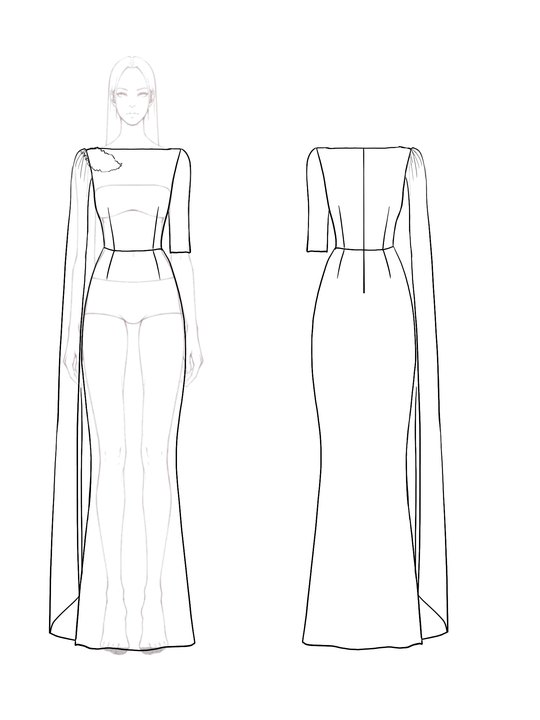 Elegant Cape Dress 3D Flower Asymmetric One-Shoulder Sleeve Maxi Dress