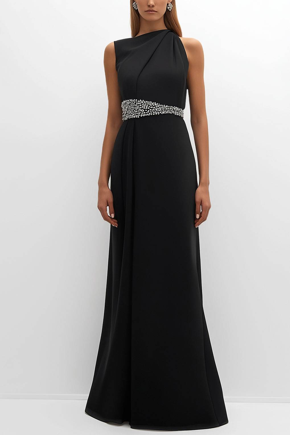 Formal Work Party Boat Neck Royal Blue Sleeveless Belted Slit Midi Dre