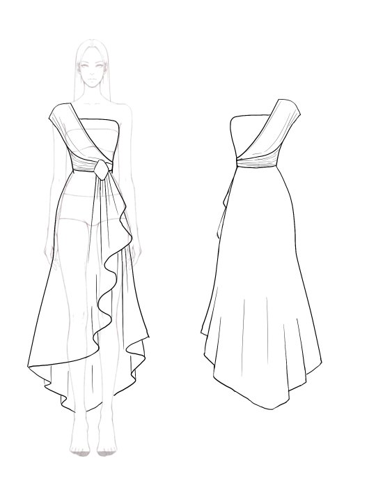 Cocktail Dress One Shoulder Pleated Rhinestone Decoration High Slit Midi Dress