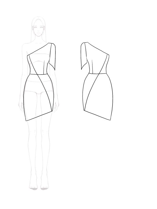 Party Cocktail Dress One Shoulder Sleeve Black and Pink Contrast Color Mini Dress