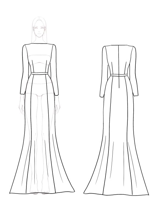 Party Formal Dress Conservative Long Sleeve Diamond Belt Slim Maxi Dress