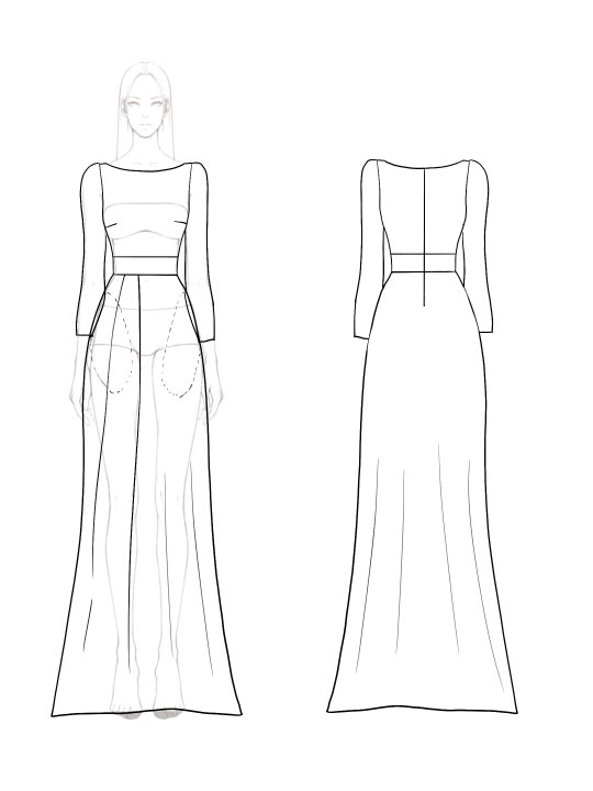 Evening Party Dress Black White Diamond Belt Long Sleeves Long Dress