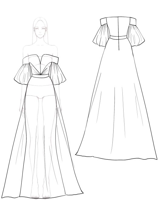 Evening Party Designer Dress Bandeau Ball Gown Sleeves Maxi Dress