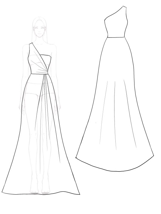 Evening Party Dress One-Shoulder Dress Pleated Solid Color Maxi Dress