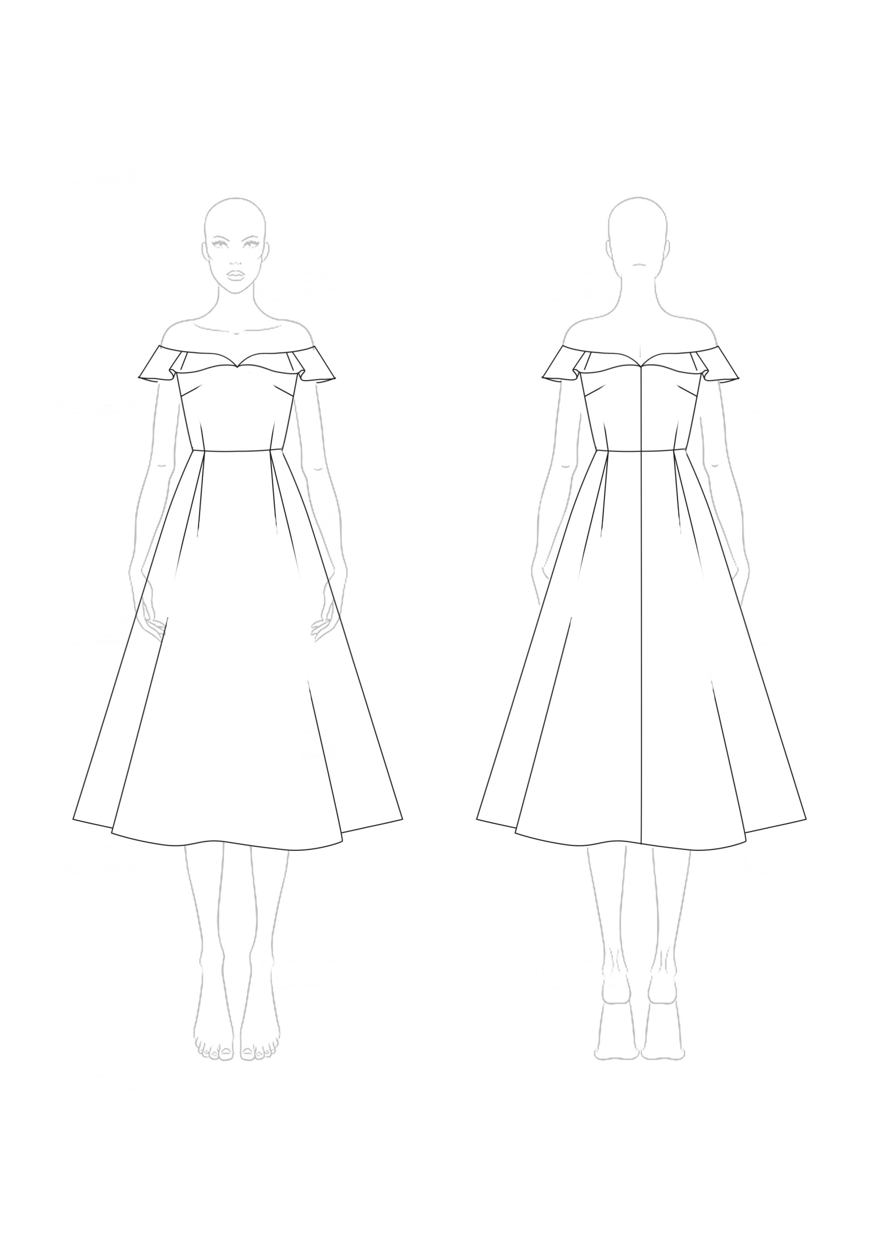 Prom Party Dress White Polka Dot Off-Shoulder Drop-Shoulder Sleeve Midi Dress