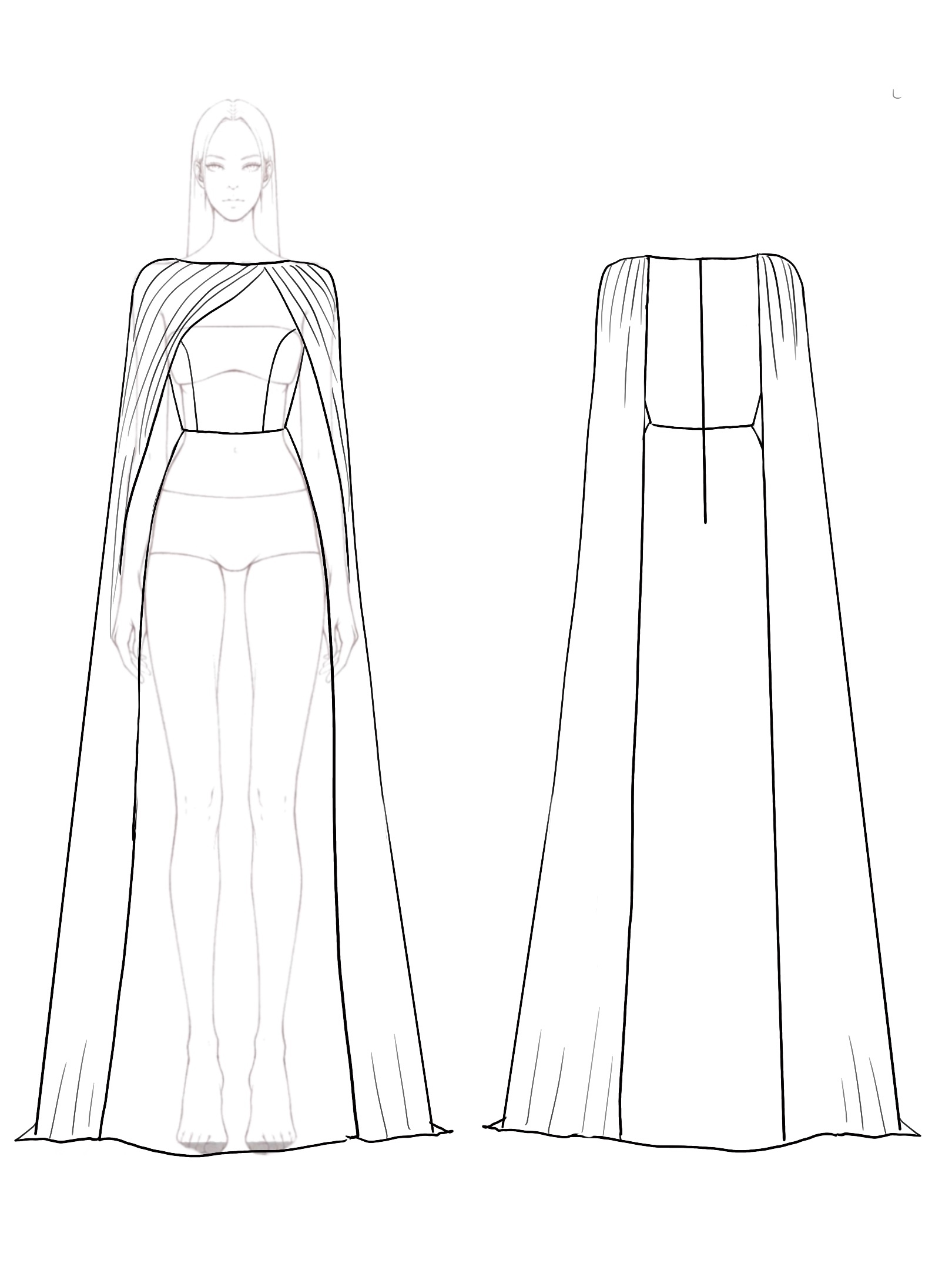 Formal Evening Dress with Cape Solid Color Slim Maxi Dress