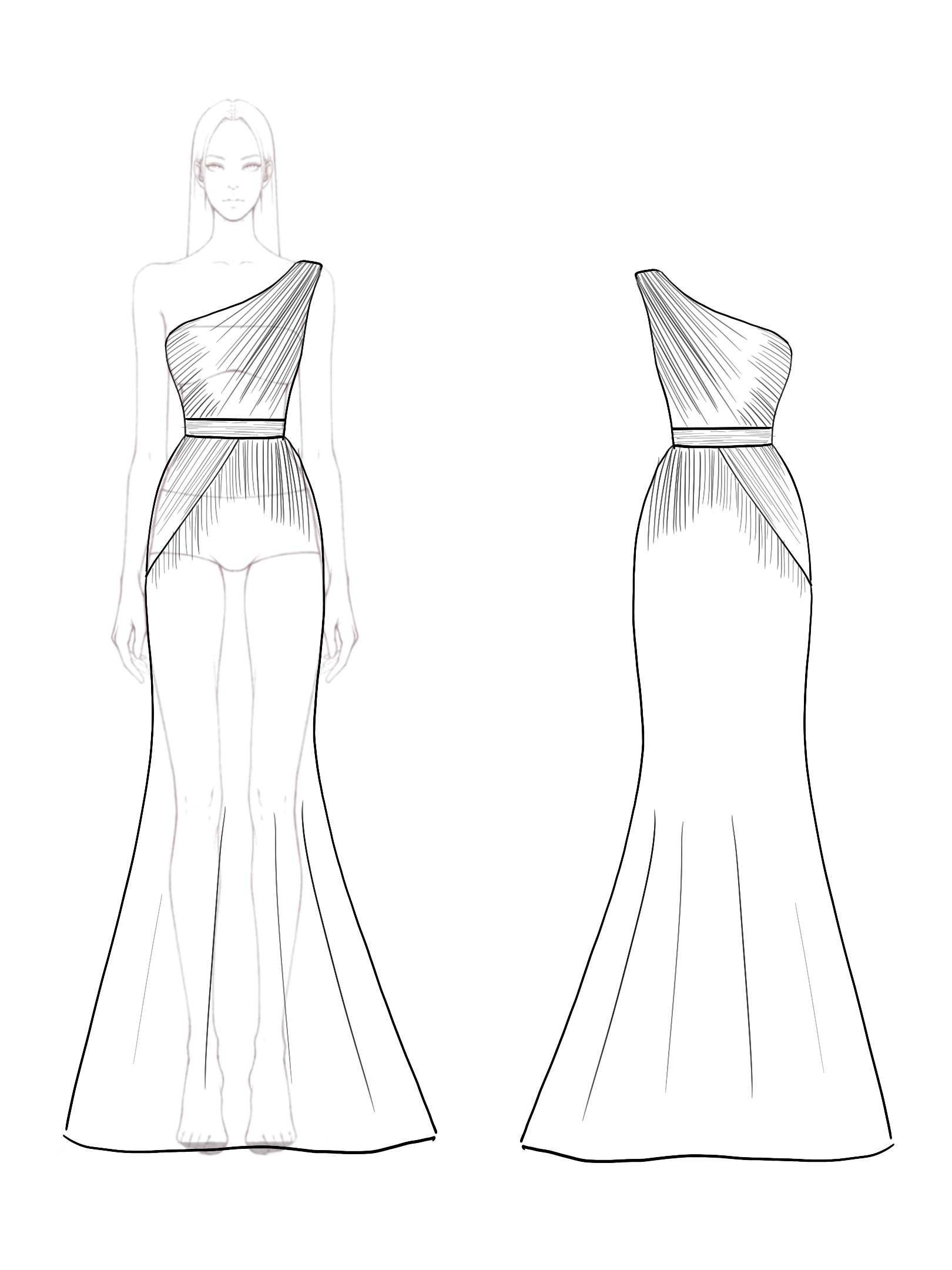 Prom Party Dress Pleated One Shoulder Solid Color Maxi Dress