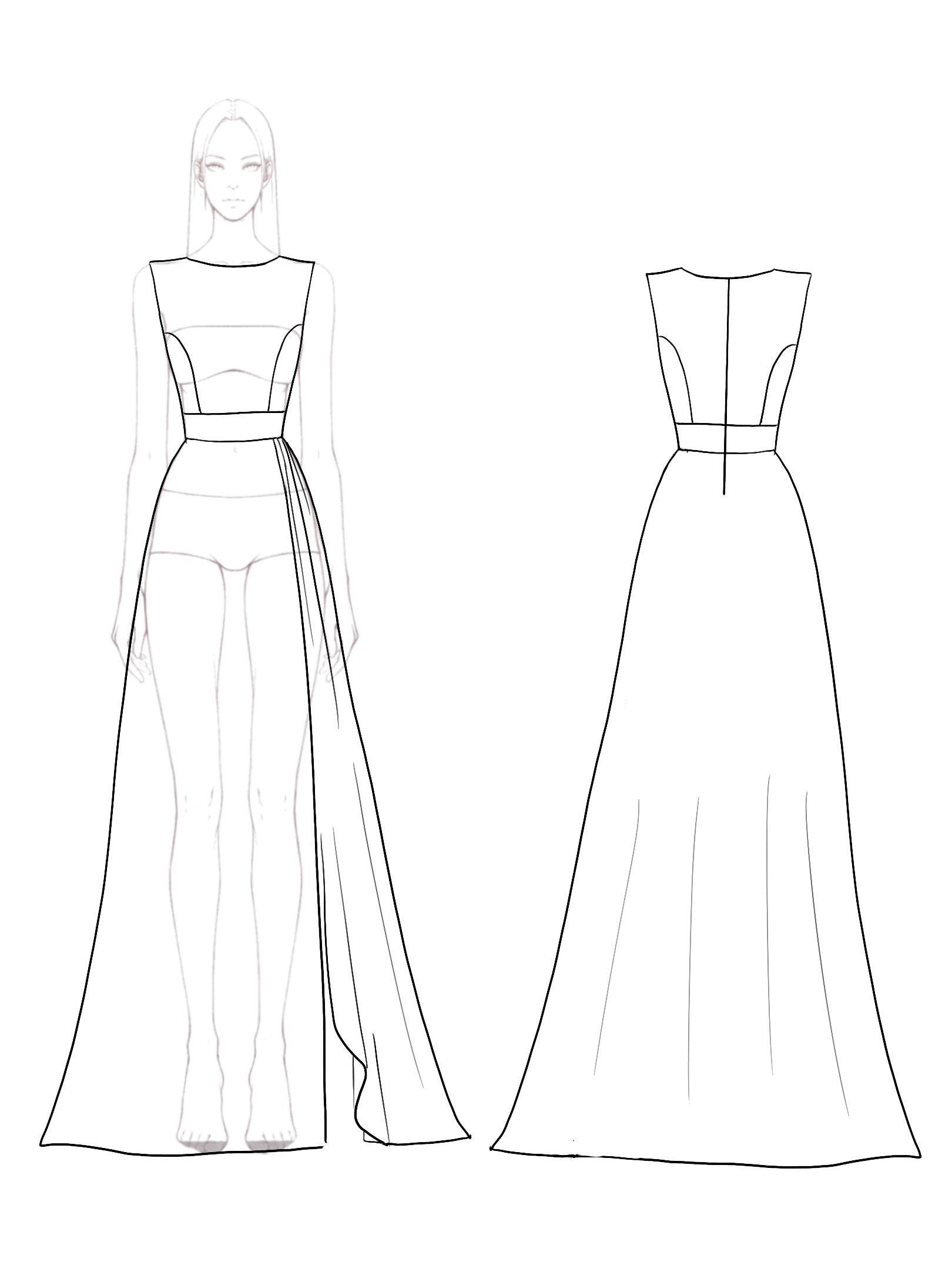 Formal Prom Colorblock Dress Sleeveless Asymmetrical Round Neck Maxi Dress