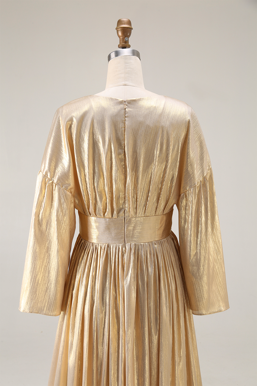 Party Evening Dress Ruffled Deep V Metallic Pleated Maxi Gown