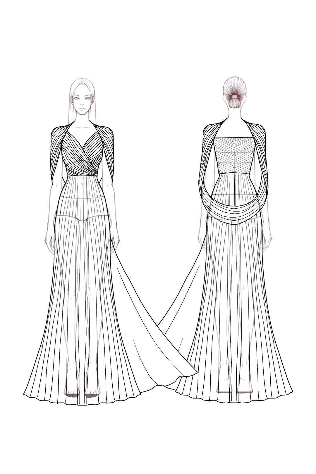 Party Prom Dress Pleated Cross V-neck Cape Sleeve Floor-length Gown