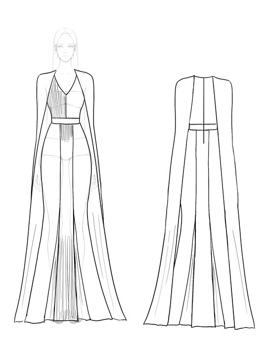 Formal Evening Gown Green V-neck Pleated Cape Rhinestone Belt Floor-length Dress