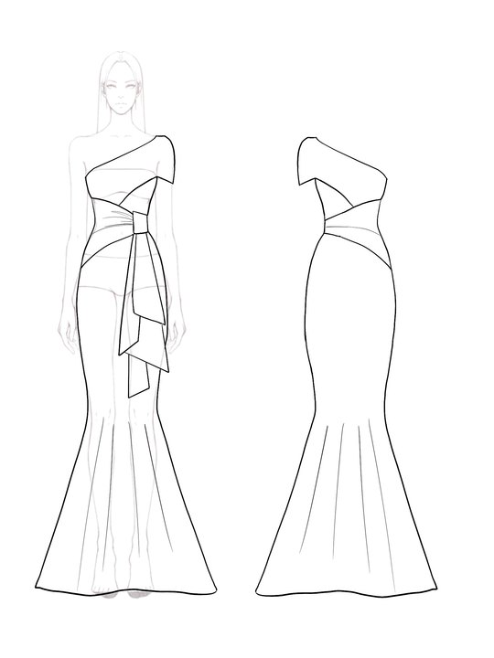 Elegant Formal Dress Color Block One-shoulder Sleeve Rhinestone Draped Mermaid Floor-length Dress