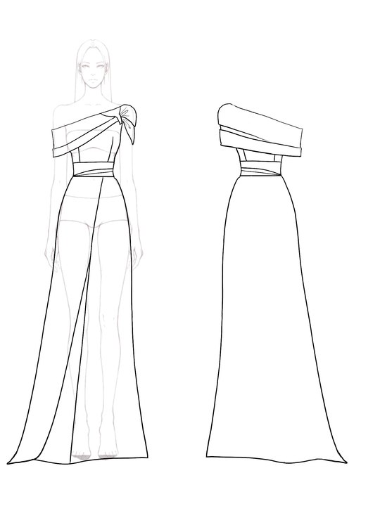 Party Formal Dress Color Block One-shoulder Sleeve Asymmetrical Floor-length Gown