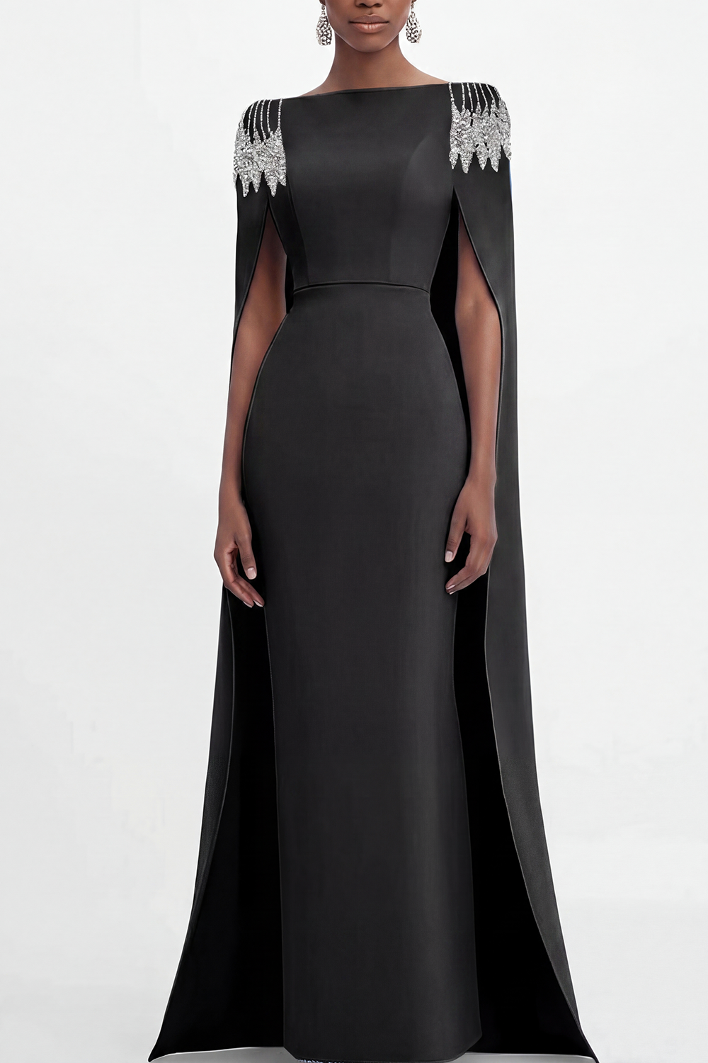 Mother of the Bride Dress Blue Cape Rhinestone Dec Pencil Maxi Gown