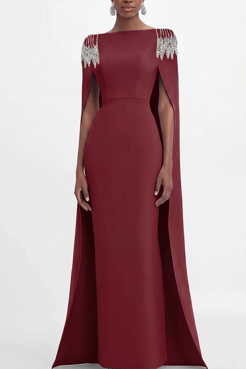 Mother of the Bride Dress Blue Cape Rhinestone Dec Pencil Maxi Gown