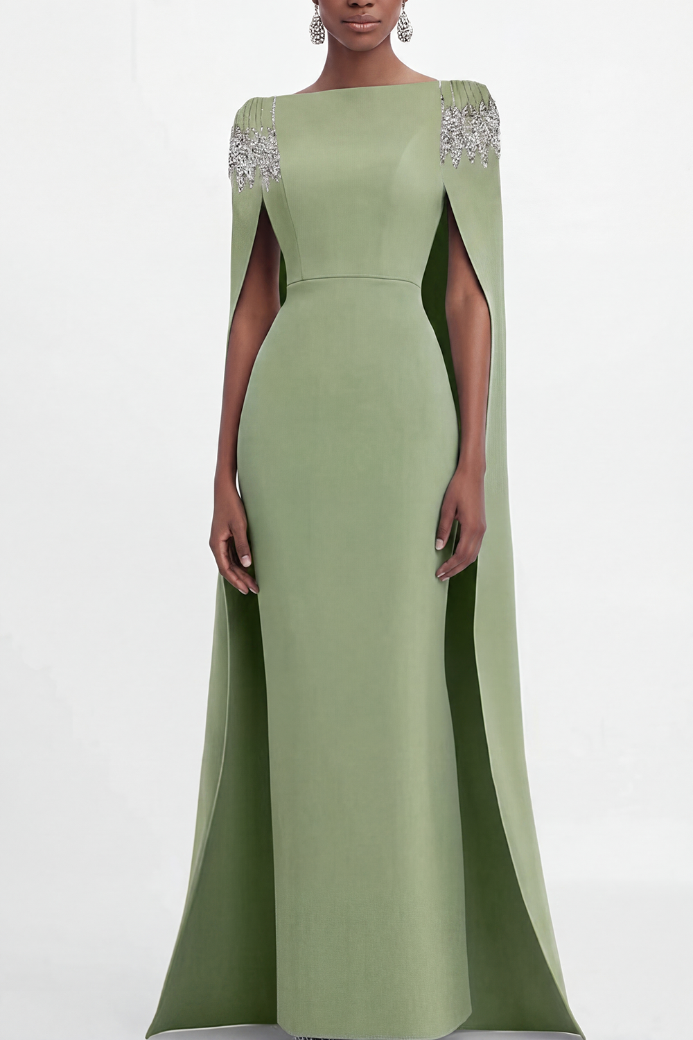 Mother of the Bride Dress Blue Cape Rhinestone Dec Pencil Maxi Gown