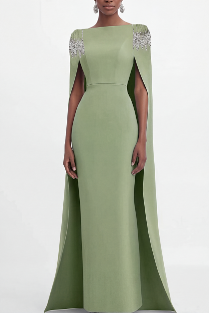 Mother of the Bride Dress Blue Cape Rhinestone Dec Pencil Maxi Gown