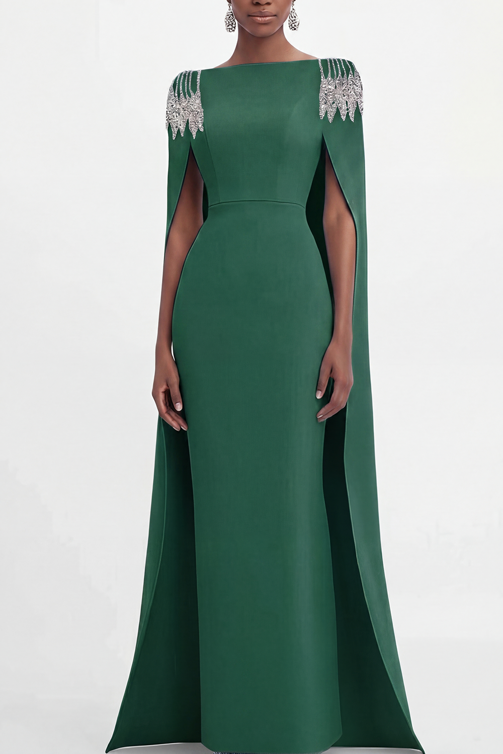 Mother of the Bride Dress Blue Cape Rhinestone Dec Pencil Maxi Gown