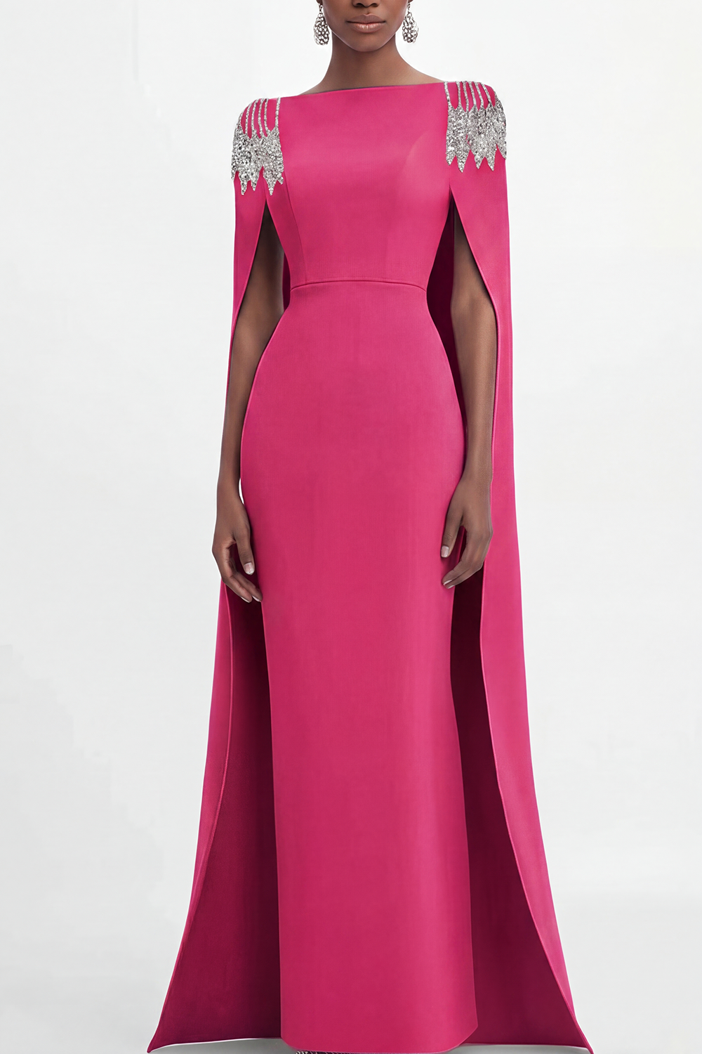 Mother of the Bride Dress Blue Cape Rhinestone Dec Pencil Maxi Gown