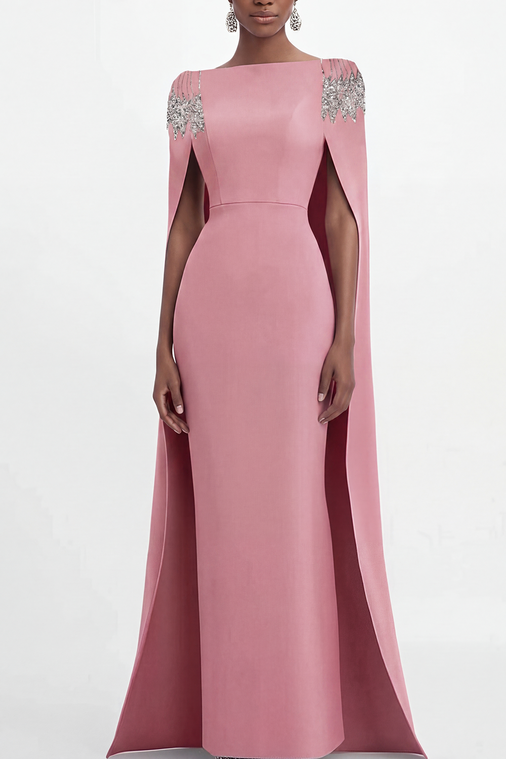 Mother of the Bride Dress Blue Cape Rhinestone Dec Pencil Maxi Gown