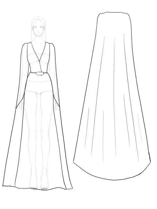 Formal Evening Chiffon Dress Long Sleeve Waist Belt Cape Floor-length Gown