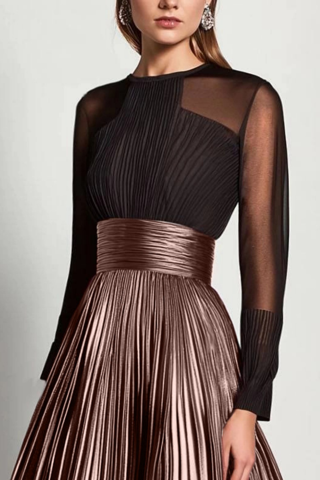 Party Prom Dress Metallic Fabric Pleated Midi Dress