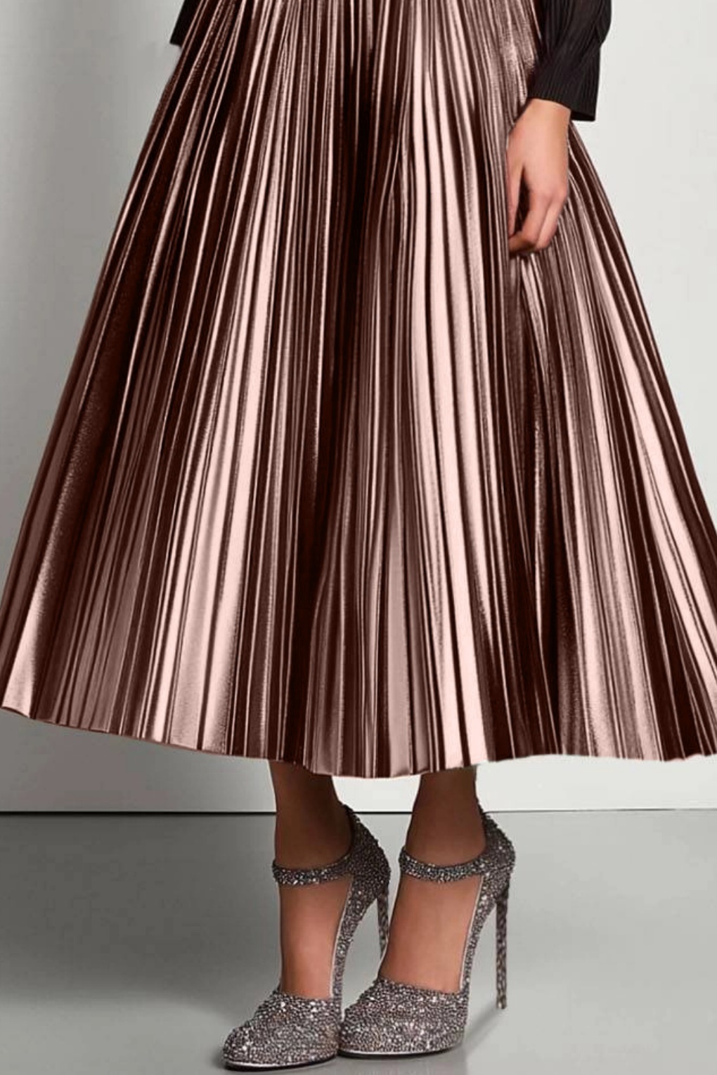 Party Prom Dress Metallic Fabric Pleated Midi Dress