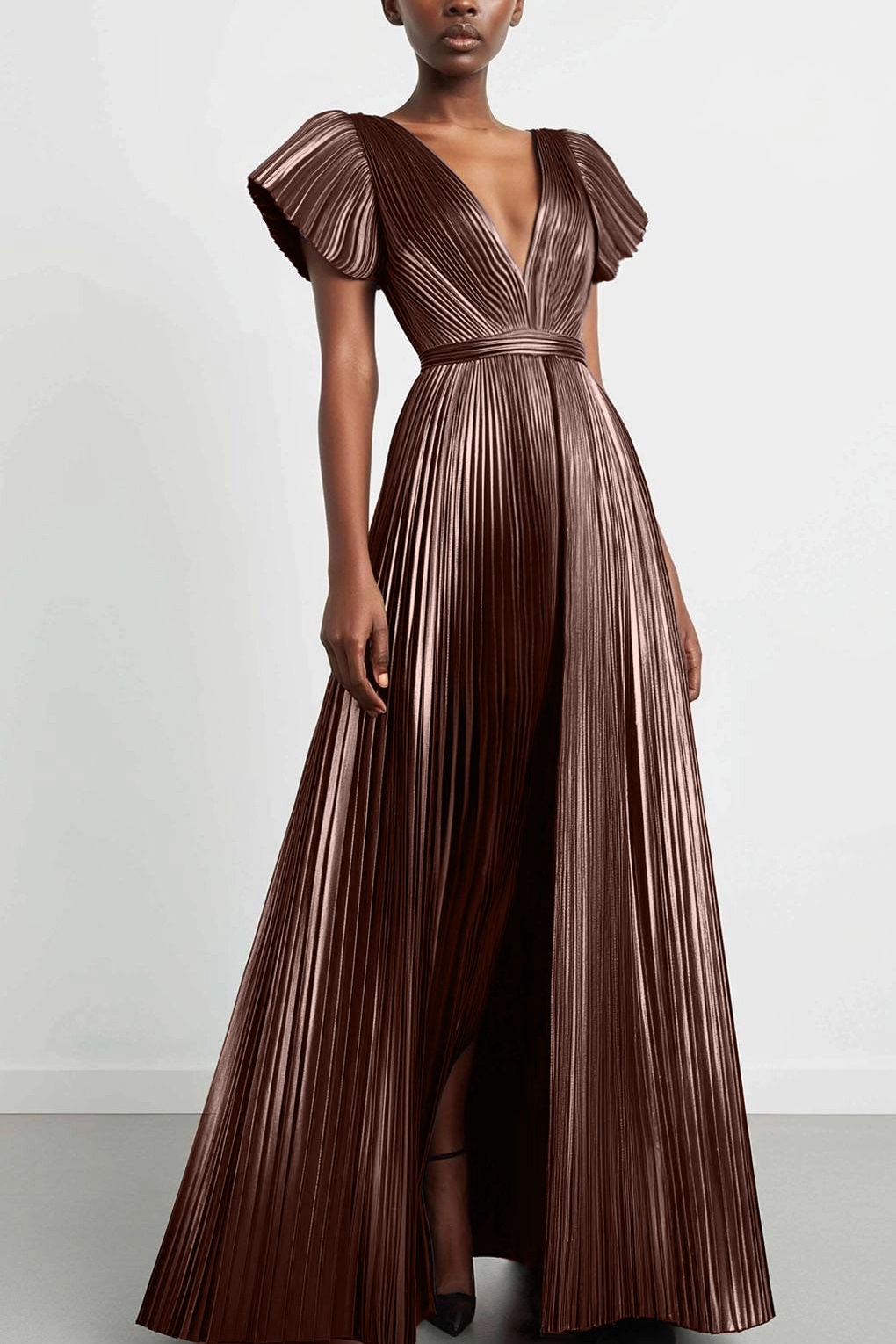 Party Prom Dress Metallic Fabric Colorful Long Sleeve Pleated Midi Dress
