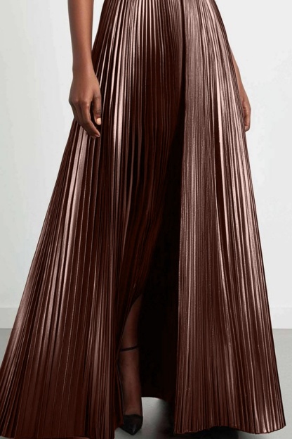 Formal Evening Dress Metallic Fabric Deep V High Split Maxi Dress