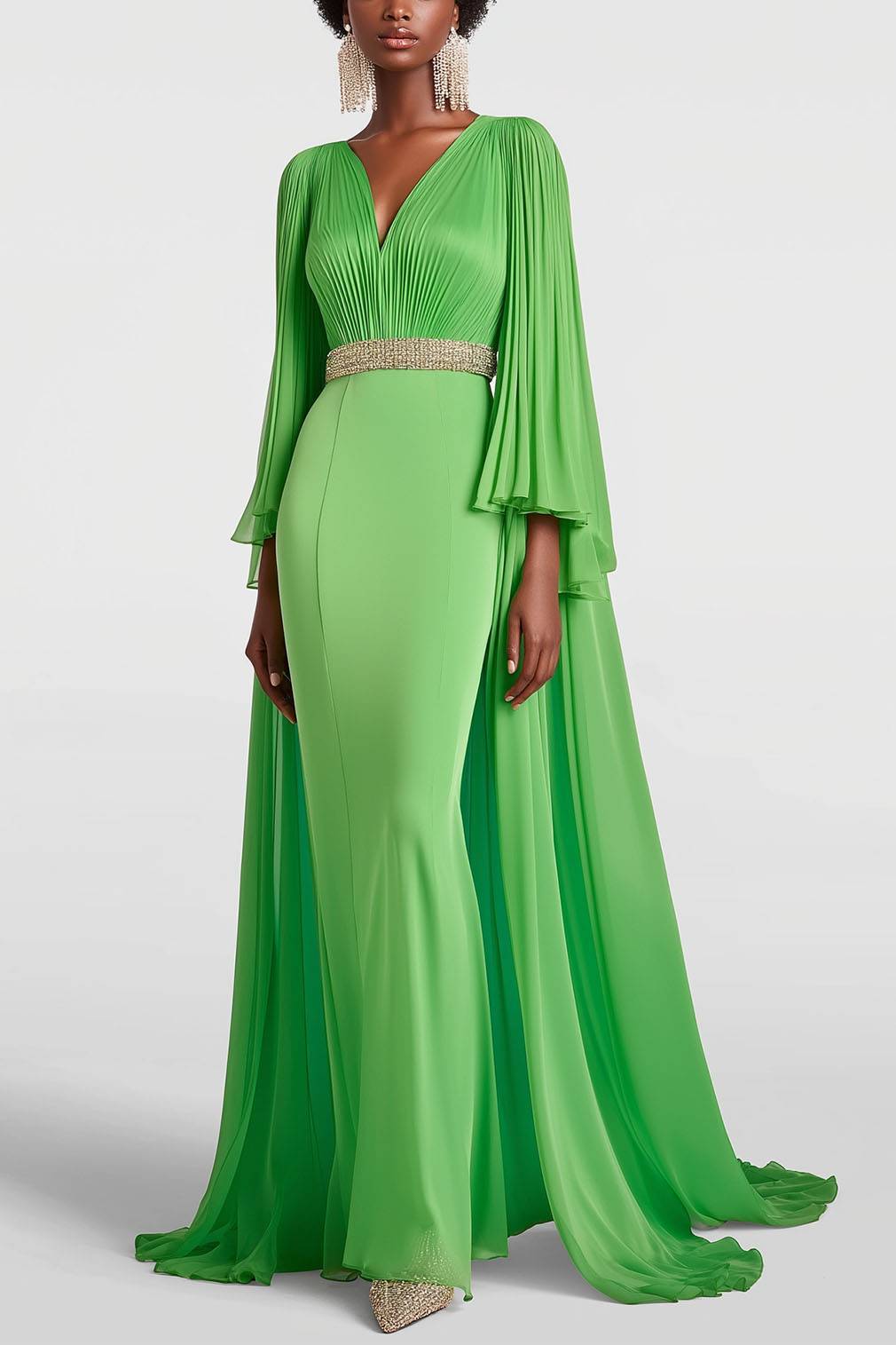 Party Prom Dress Metallic Fabric Colorful Long Sleeve Pleated Midi Dress