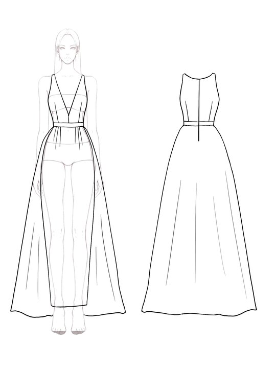 Prom Party Dress Color-block Deep V-Neck Suspender Train Long Dress