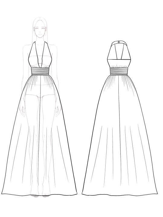 Prom Evening Yellow Dress Deep V-Neck Halter Sleeveless Floor-Length Dress