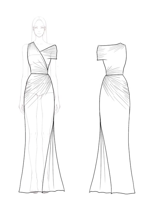 Party Semi-Formal Light Blue Dress Pleated Design Asymmetrical Floor-Length Dress