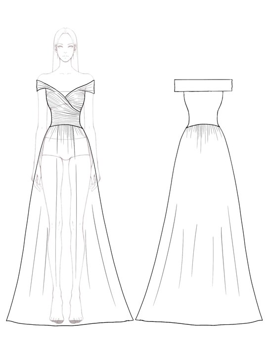 Evening Formal Dress Off-Shoulder Pleated Floor-Length Dress