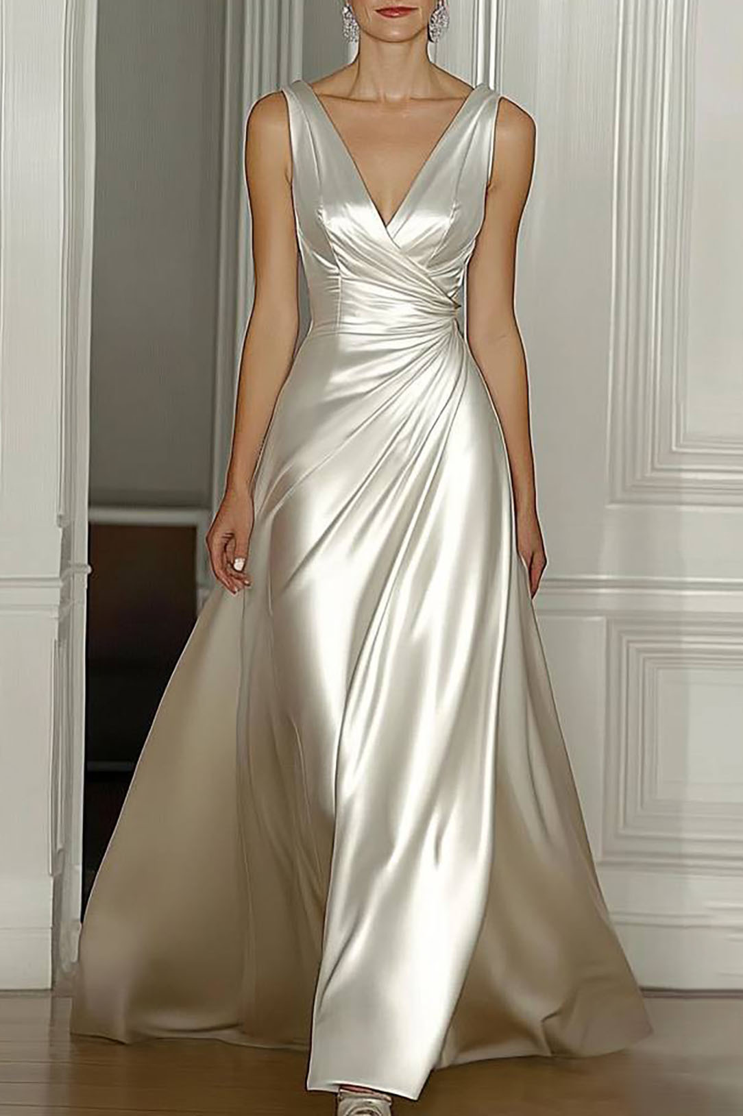 Prom Party Satin Dress Purple-White Color Block Deep V-Neck Waistband