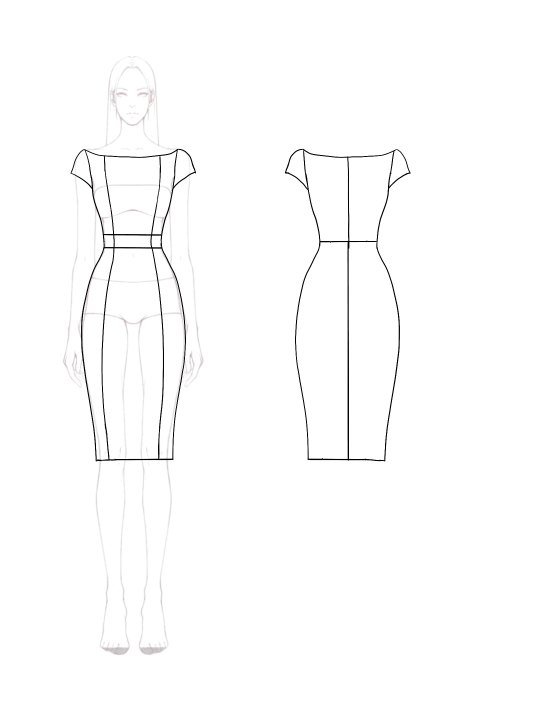 Work Business Dress Navy-White Color Block Bodycon Boat Neck Knee-Length Dress
