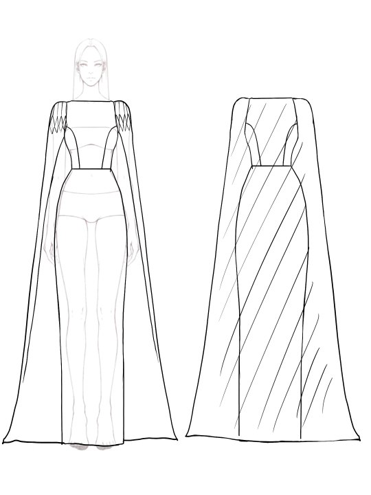 Formal Evening Dress Rhinestone Decoration Cape Straight Maxi Gown