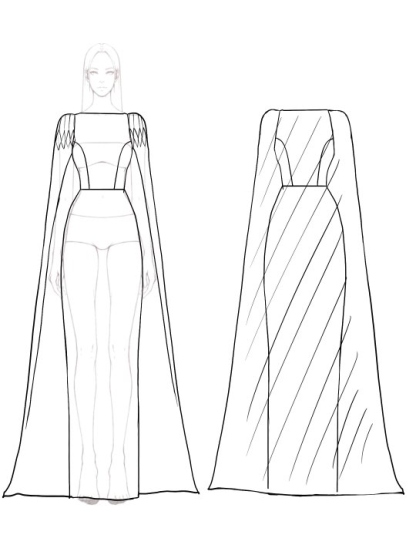Formal Evening Dress Rhinestone Decoration Cape Straight Maxi Gown