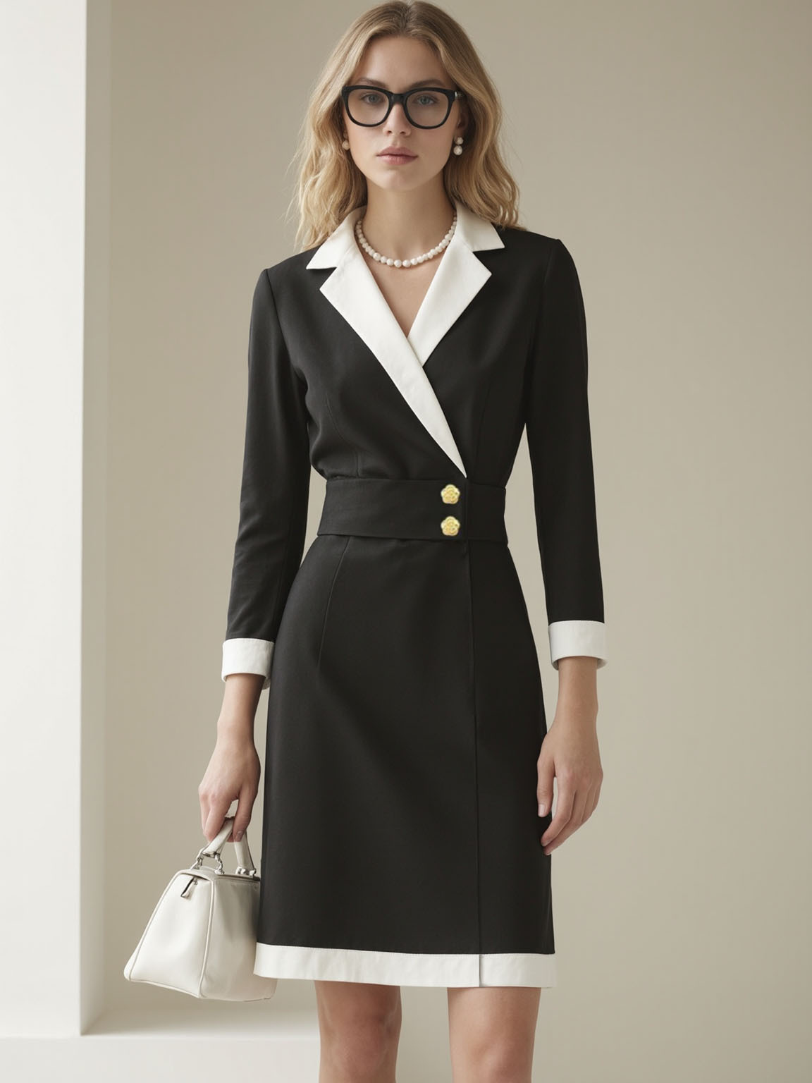 Work Daily Blazer Dress Lapel Long Sleeve Knee-Length Dress
