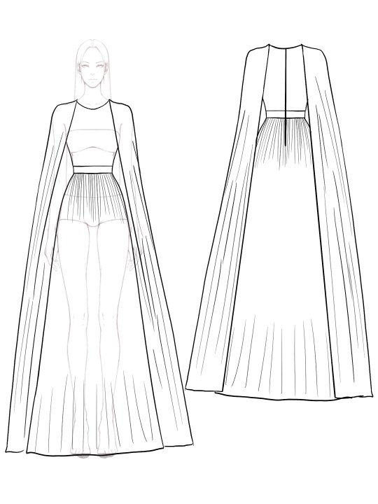 Luxe Evening Sequin Dress Tulle Grey Pink Cape Floor-Length Dress