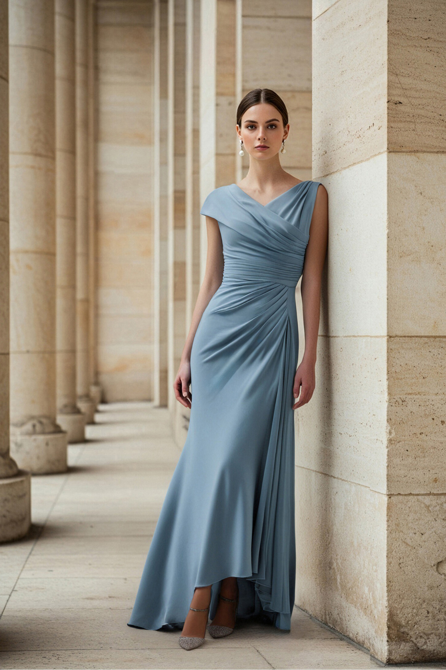 Wedding Guest Dresses Light Blue Pleated Maxi Mother of Bride Dresses