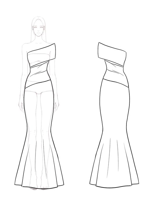 Formal Prom Dress One-Shoulder Color-block Mermaid Floor-Length Dress