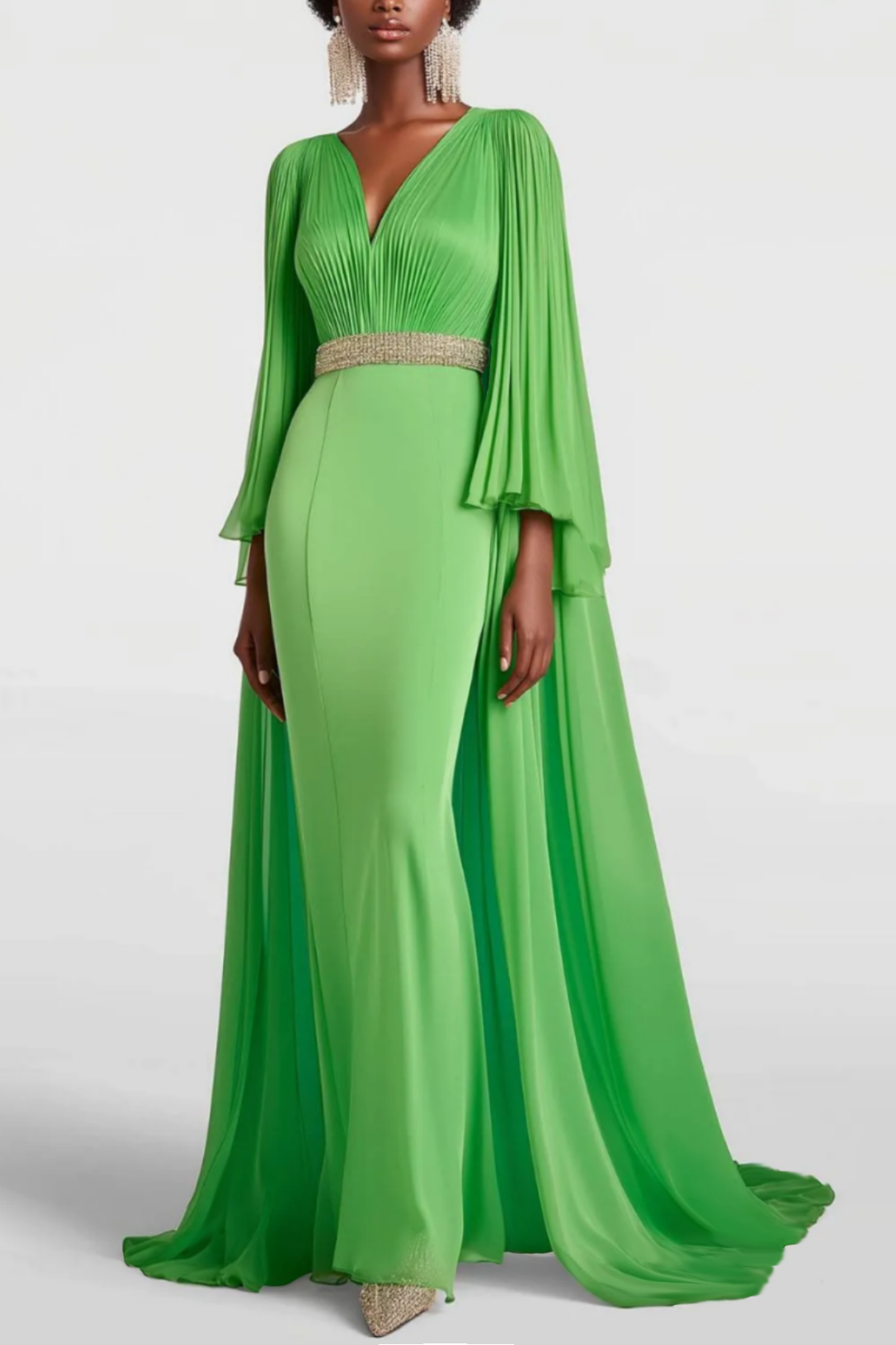 Party Prom Dress Metallic Fabric Colorful Long Sleeve Pleated Midi Dress