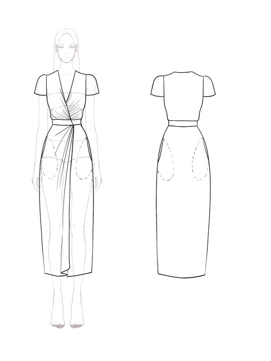 Daily Cocktail Dress V-Neck Short Sleeves, Pleated Design Midi Dress