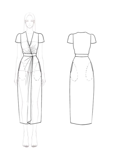 Daily Cocktail Dress V-Neck Short Sleeves, Pleated Design Midi Dress
