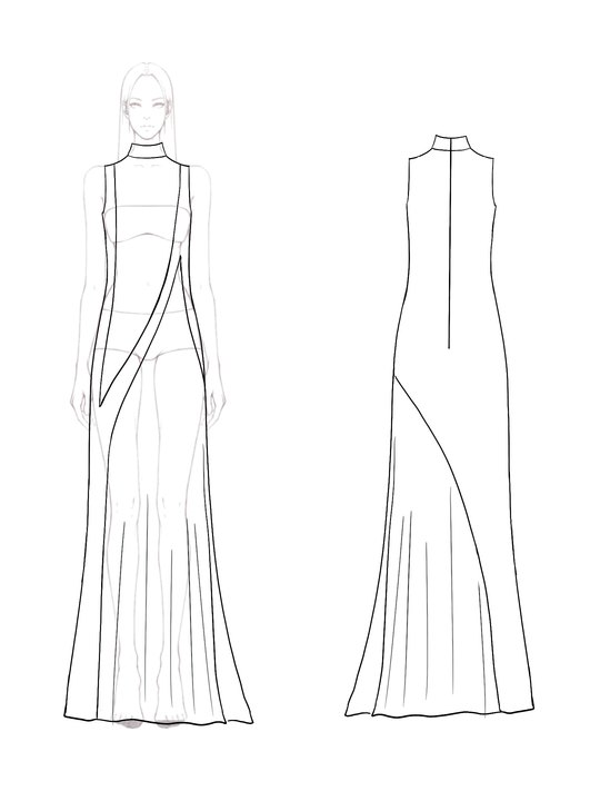 Party Evening Color-block Design Low-Mid Neck Sleeveless Maxi Dress