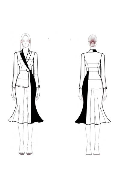 Business Work Blazer Dress Color Block Long Sleeve Mermaid Collar Midi Dress